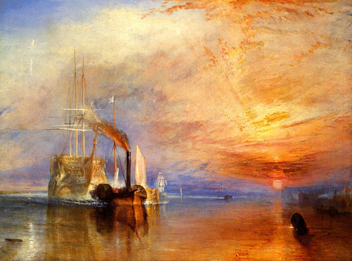 The Fighting Temeraire tugged to her last Berth to be broken up. When Turner came to paint this picture in 1839[4] he was at the height of his career, having exhibited at the Royal Academy, London, for 40 years. He was renowned for his highly atmospheric paintings in which he explored the subjects of the weather, the sea and the effects of light.